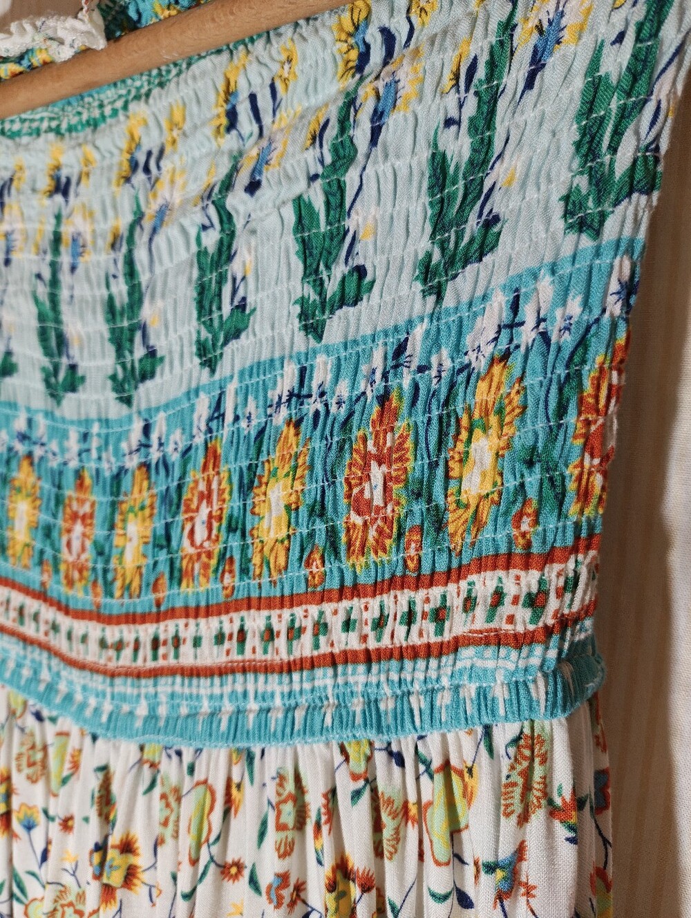 Bohemian Strapless Floral Maxi Dress in Turquoise & White - Picture 3 of 11